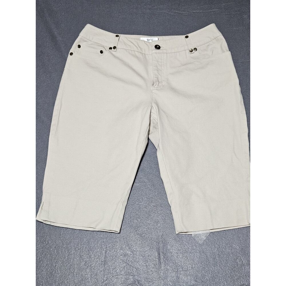Eric Women Shorts 10 Beige Casual Denim Shorts Button Accents